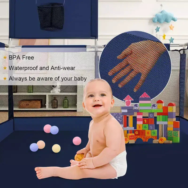 GOTGELIF 50x50 4-Panel Baby Playpen Portable Playard with Basketball Hoop