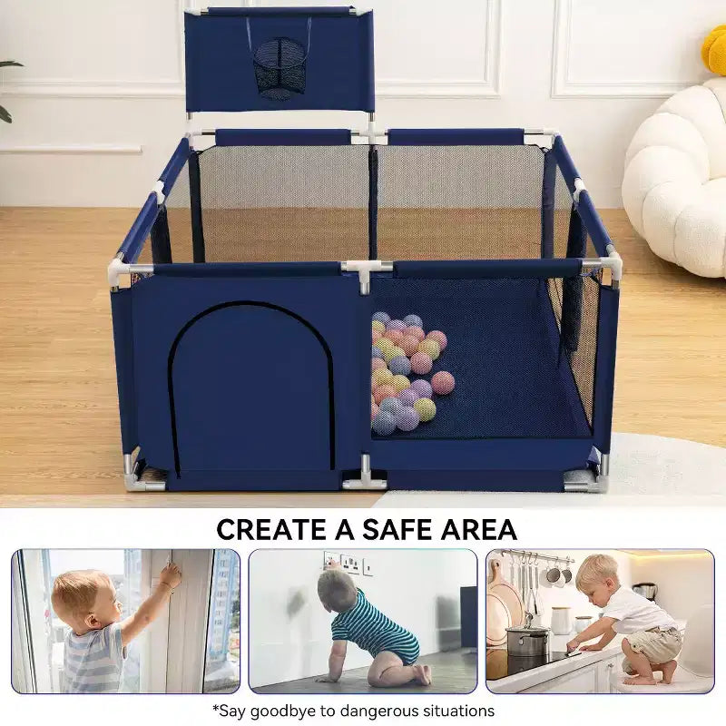 GOTGELIF 50x50 4-Panel Baby Playpen Portable Playard with Basketball Hoop