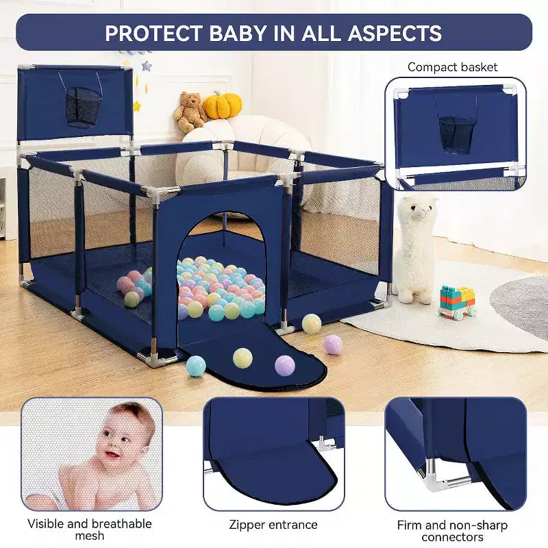 GOTGELIF 50x50 4-Panel Baby Playpen Portable Playard with Basketball Hoop