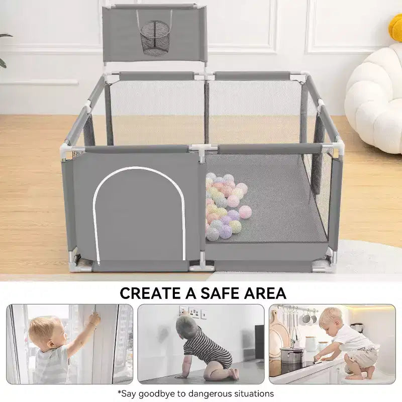 GOTGELIF 50x50 4-Panel Baby Playpen Portable Playard with Basketball Hoop