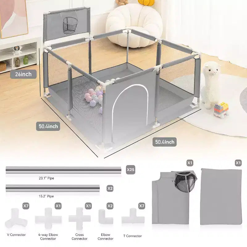 GOTGELIF 50x50 4-Panel Baby Playpen Portable Playard with Basketball Hoop
