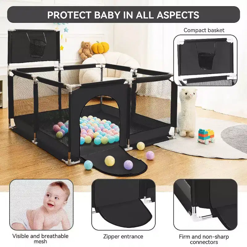 GOTGELIF 50x50 4-Panel Baby Playpen Portable Playard with Basketball Hoop