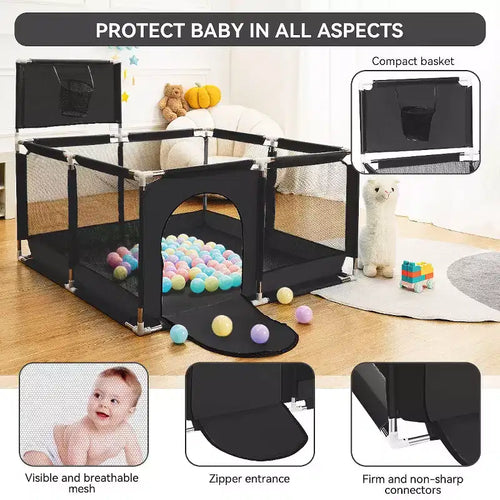 Box per Bambini Portatile 50x50 con 4 Pannelli e Canestro da Basket
