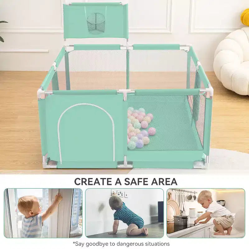 GOTGELIF 50x50 4-Panel Baby Playpen Portable Playard with Basketball Hoop
