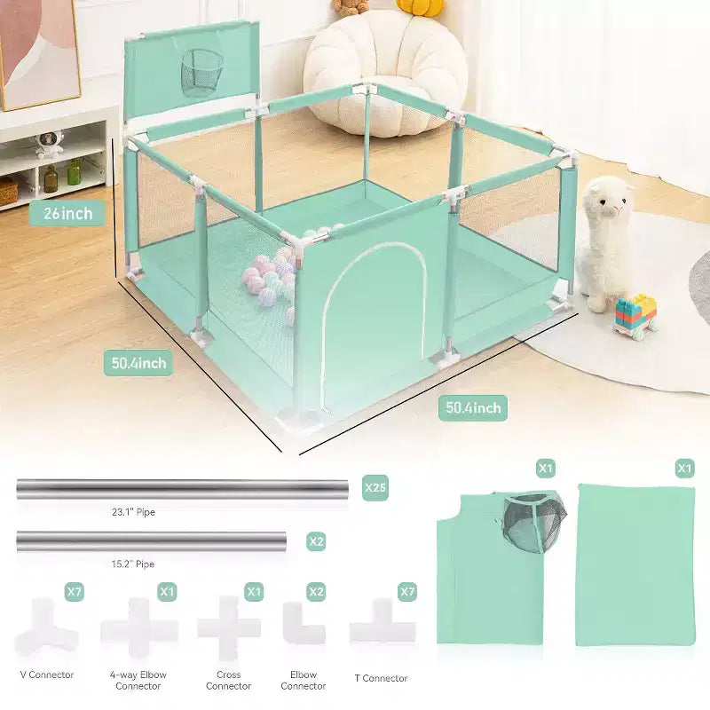 GOTGELIF 50x50 4-Panel Baby Playpen Portable Playard with Basketball Hoop