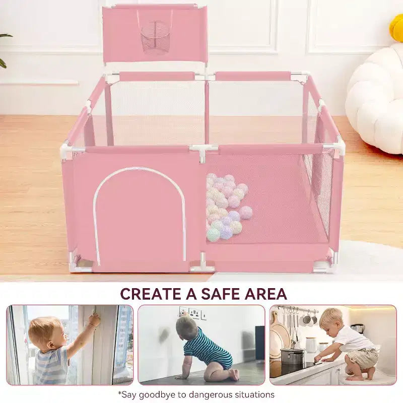 GOTGELIF 50x50 4-Panel Baby Playpen Portable Playard with Basketball Hoop