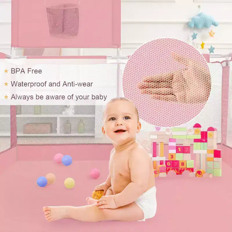GOTGELIF 50x50 4-Panel Baby Playpen Portable Playard with Basketball Hoop