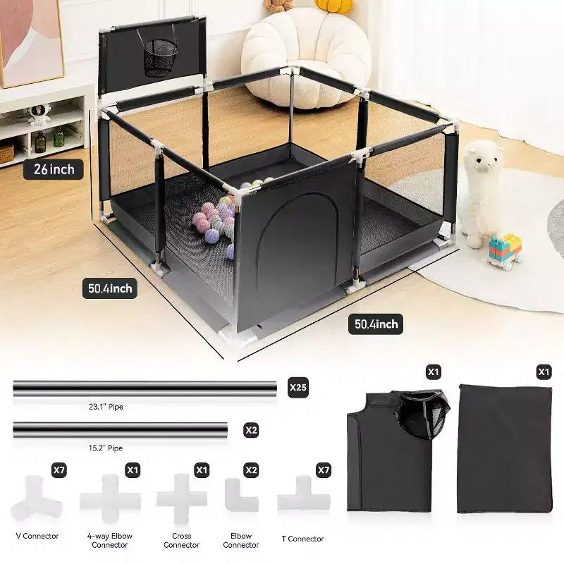 GOTGELIF 50x50 4-Panel Baby Playpen Portable Playard with Basketball Hoop