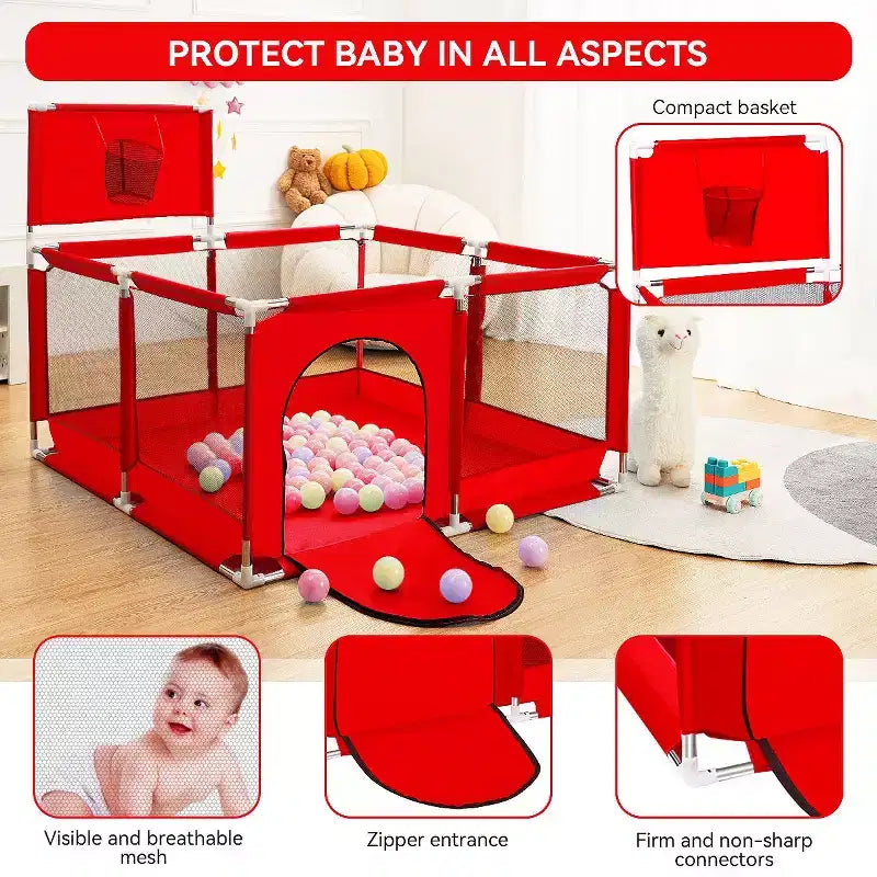 GOTGELIF 50x50 4-Panel Baby Playpen Portable Playard with Basketball Hoop