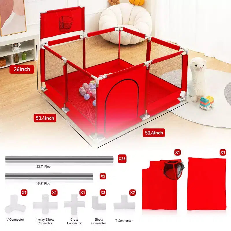 GOTGELIF 50x50 4-Panel Baby Playpen Portable Playard with Basketball Hoop