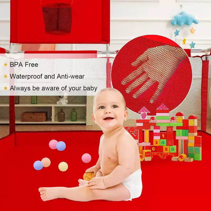 GOTGELIF 50x50 4-Panel Baby Playpen Portable Playard with Basketball Hoop