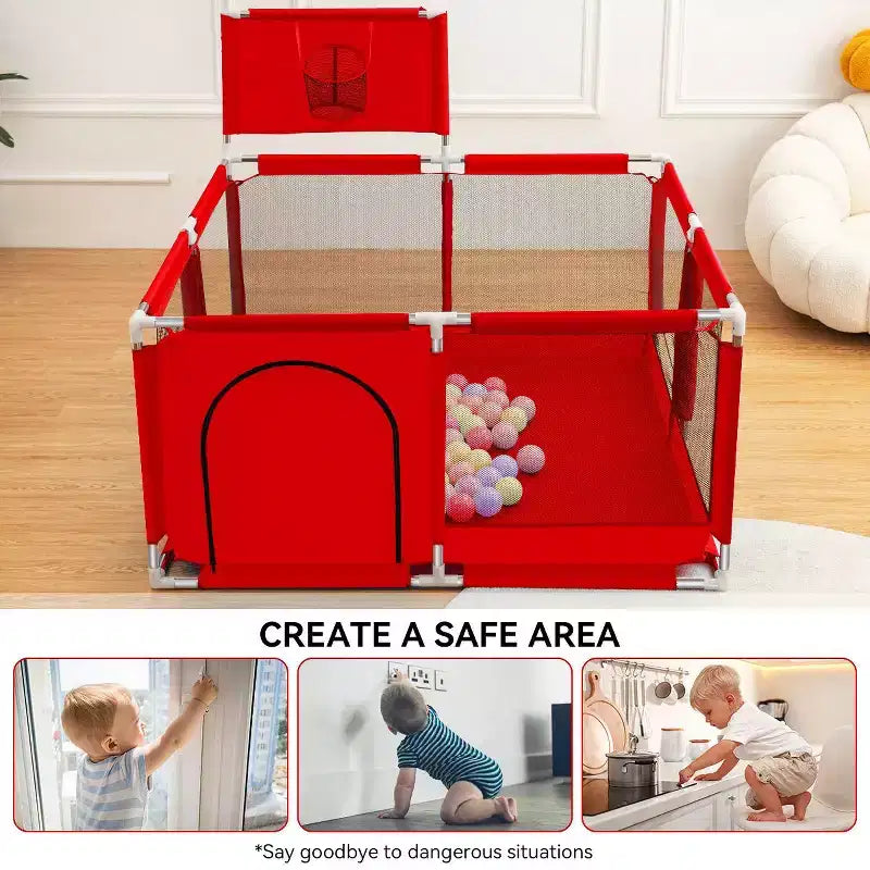 GOTGELIF 50x50 4-Panel Baby Playpen Portable Playard with Basketball Hoop