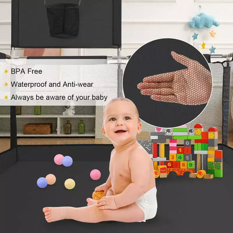 GOTGELIF 50x50 4-Panel Baby Playpen Portable Playard with Basketball Hoop