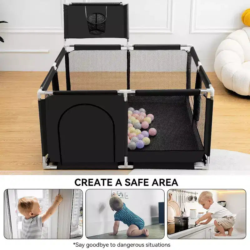 GOTGELIF 50x50 4-Panel Baby Playpen Portable Playard with Basketball Hoop