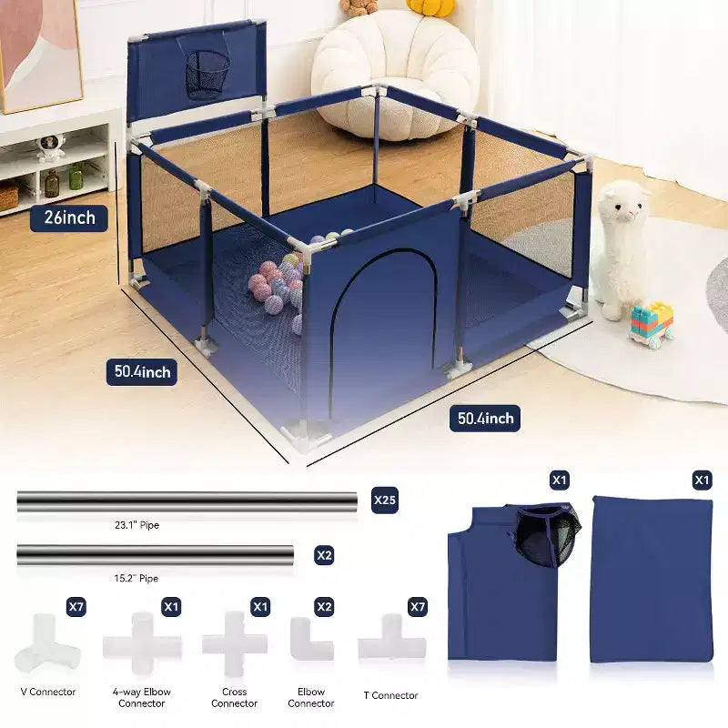 GOTGELIF 50x50 4-Panel Baby Playpen Portable Playard with Basketball Hoop