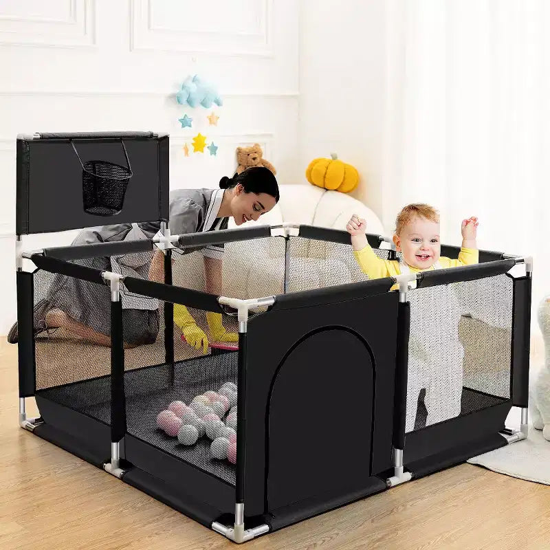 GOTGELIF 50x50 4-Panel Baby Playpen Portable Playard with Basketball Hoop