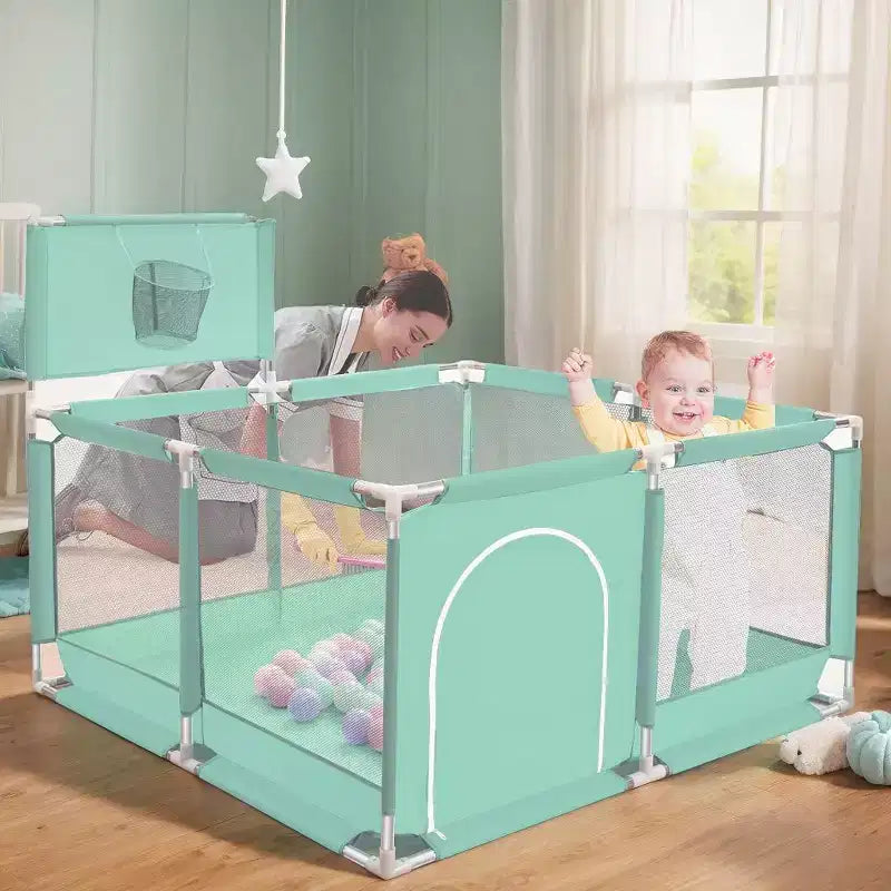 GOTGELIF 50x50 4-Panel Baby Playpen Portable Playard with Basketball Hoop