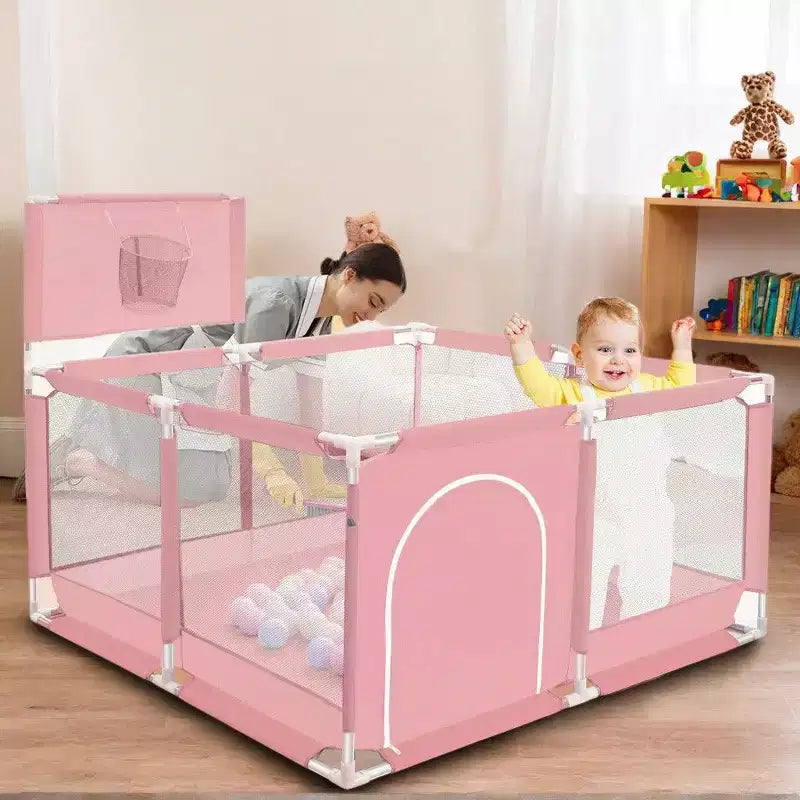GOTGELIF 50x50 4-Panel Baby Playpen Portable Playard with Basketball Hoop