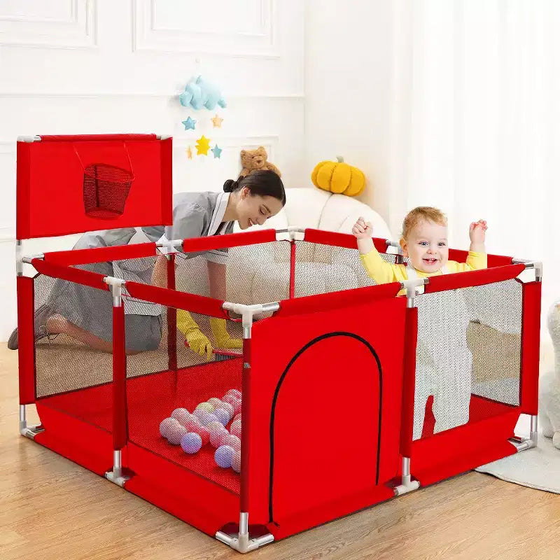 GOTGELIF 50x50 4-Panel Baby Playpen Portable Playard with Basketball Hoop