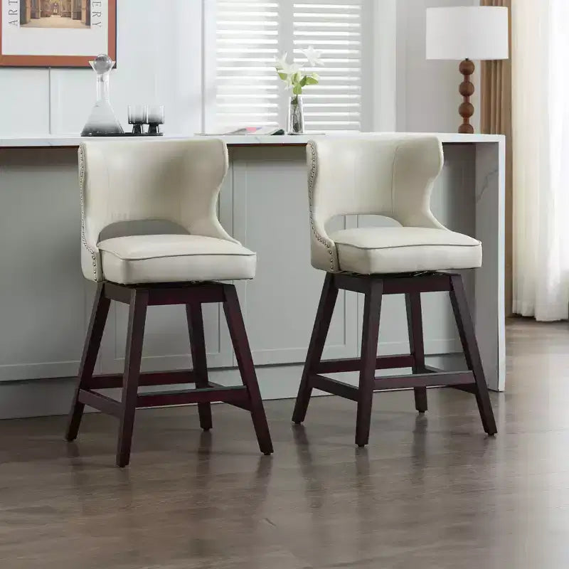 Hyleory Swivel Nailhead Upholstered Counter Bar Stools with Solid Wood Frame and Legs, Two Stools Included
