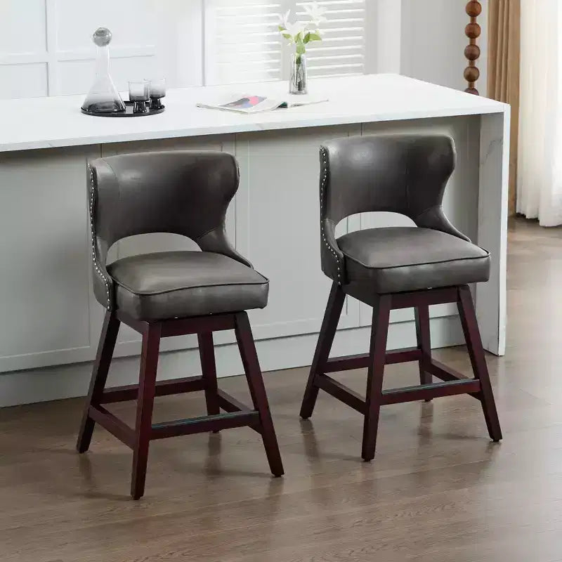 Hyleory Swivel Nailhead Upholstered Counter Bar Stools with Solid Wood Frame and Legs, Two Stools Included