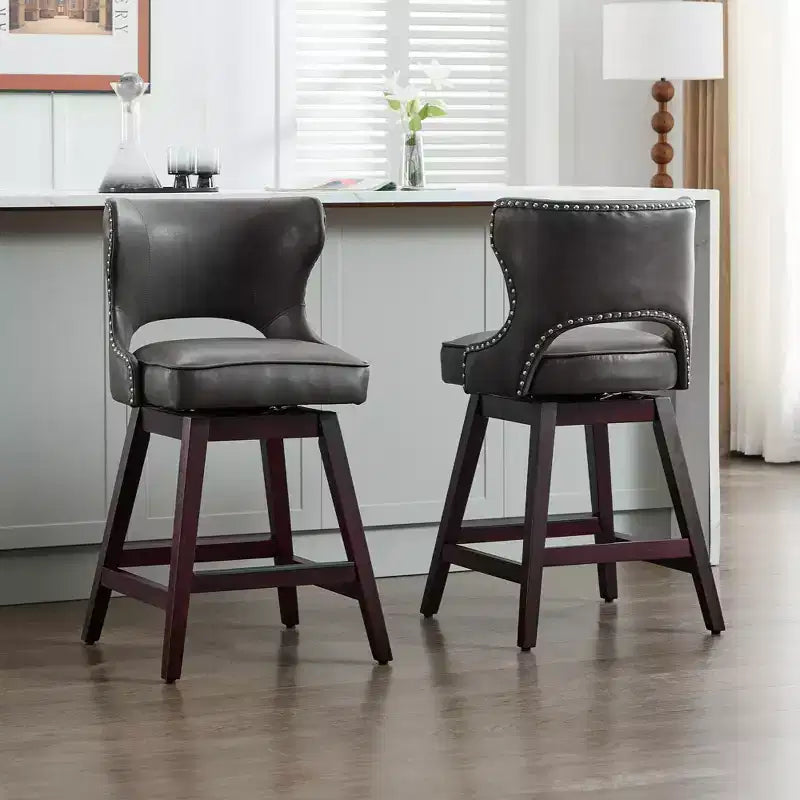Hyleory Swivel Nailhead Upholstered Counter Bar Stools with Solid Wood Frame and Legs, Two Stools Included