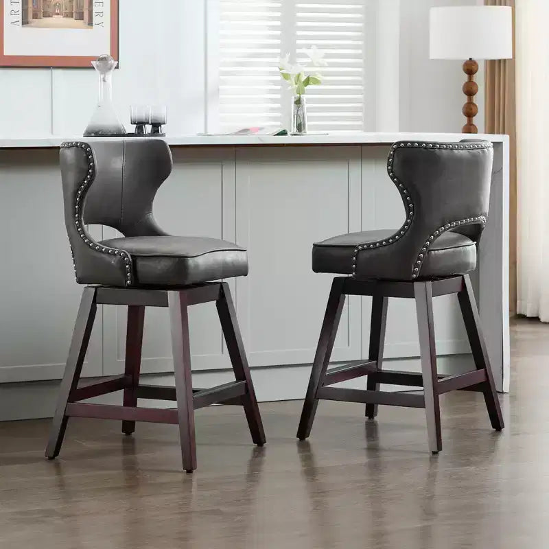 Hyleory Swivel Nailhead Upholstered Counter Bar Stools with Solid Wood Frame and Legs, Two Stools Included
