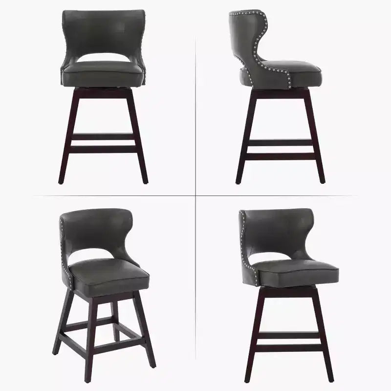 Hyleory Swivel Nailhead Upholstered Counter Bar Stools with Solid Wood Frame and Legs, Two Stools Included