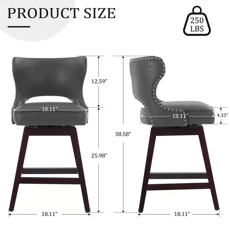 Hyleory Swivel Nailhead Upholstered Counter Bar Stools with Solid Wood Frame and Legs, Two Stools Included