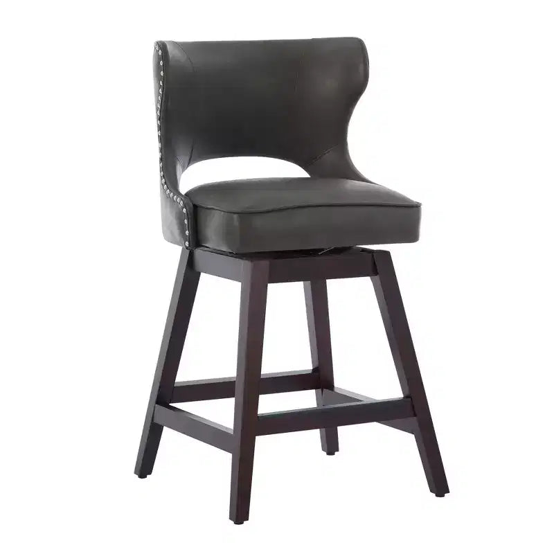 Hyleory Swivel Nailhead Upholstered Counter Bar Stools with Solid Wood Frame and Legs, Two Stools Included