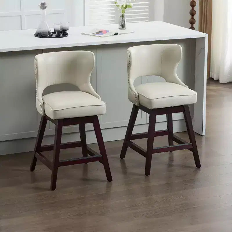 Hyleory Swivel Nailhead Upholstered Counter Bar Stools with Solid Wood Frame and Legs, Two Stools Included