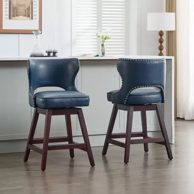 Hyleory Swivel Nailhead Upholstered Counter Bar Stools with Solid Wood Frame and Legs, Two Stools Included