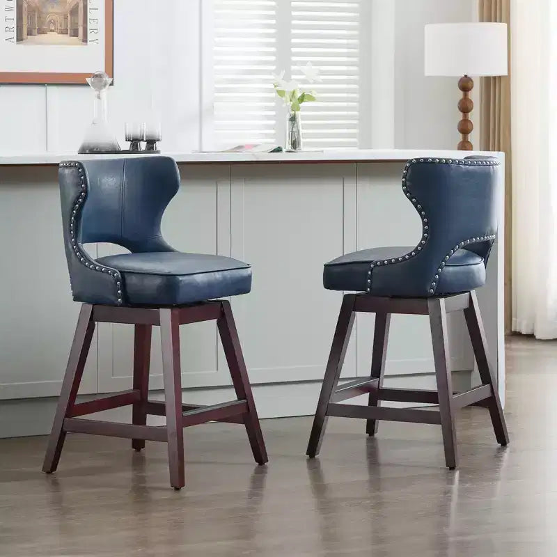 Hyleory Swivel Nailhead Upholstered Counter Bar Stools with Solid Wood Frame and Legs, Two Stools Included