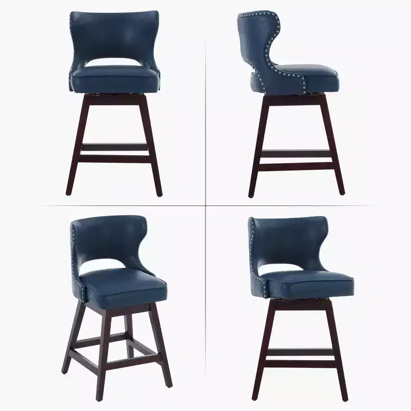 Hyleory Swivel Nailhead Upholstered Counter Bar Stools with Solid Wood Frame and Legs, Two Stools Included