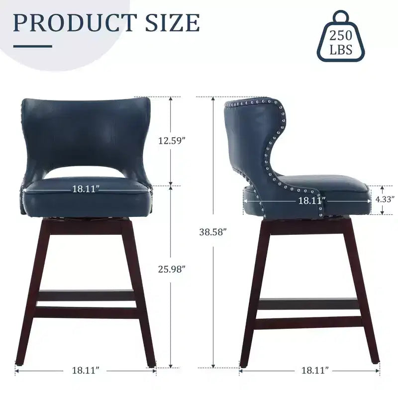 Hyleory Swivel Nailhead Upholstered Counter Bar Stools with Solid Wood Frame and Legs, Two Stools Included