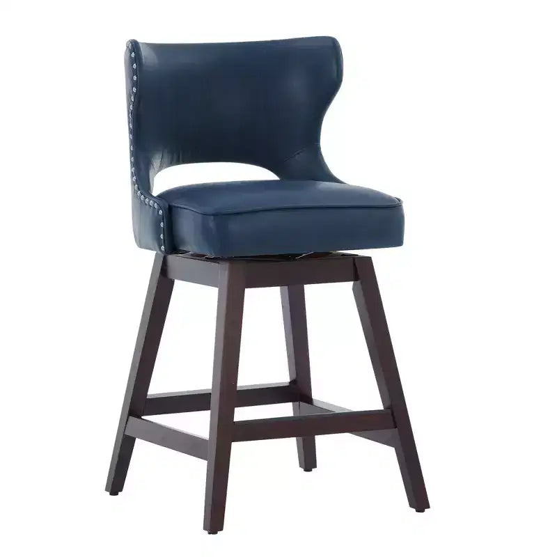 Hyleory Swivel Nailhead Upholstered Counter Bar Stools with Solid Wood Frame and Legs, Two Stools Included