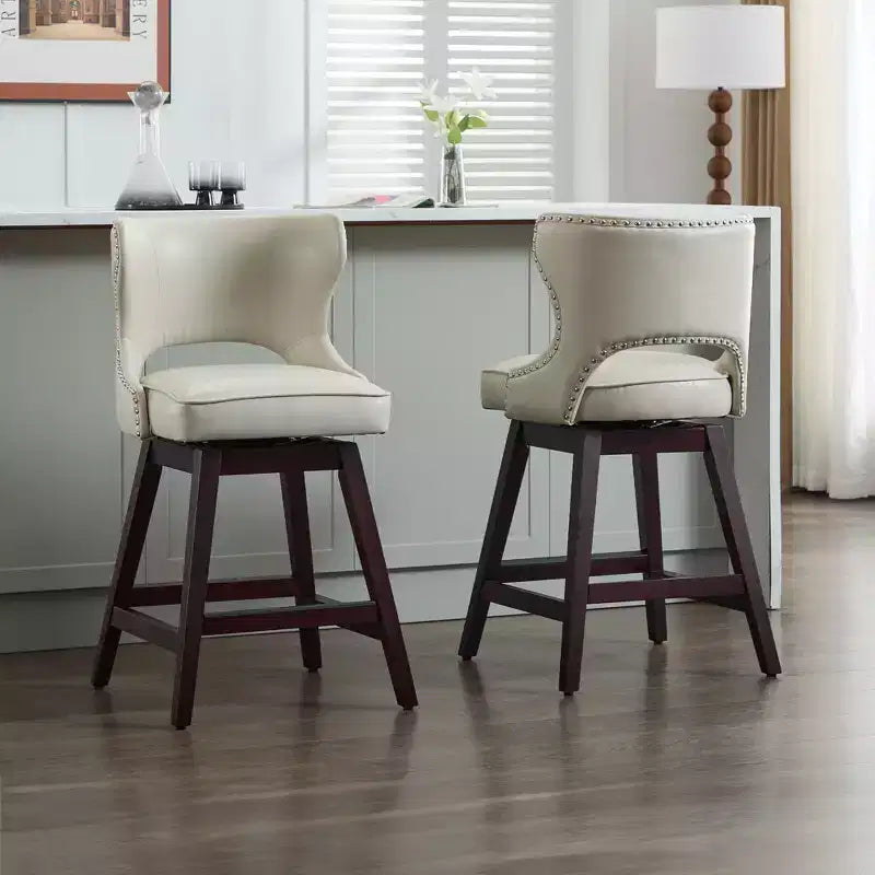 Hyleory Swivel Nailhead Upholstered Counter Bar Stools with Solid Wood Frame and Legs, Two Stools Included
