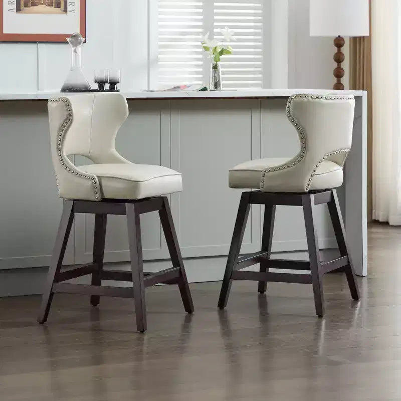 Hyleory Swivel Nailhead Upholstered Counter Bar Stools with Solid Wood Frame and Legs, Two Stools Included