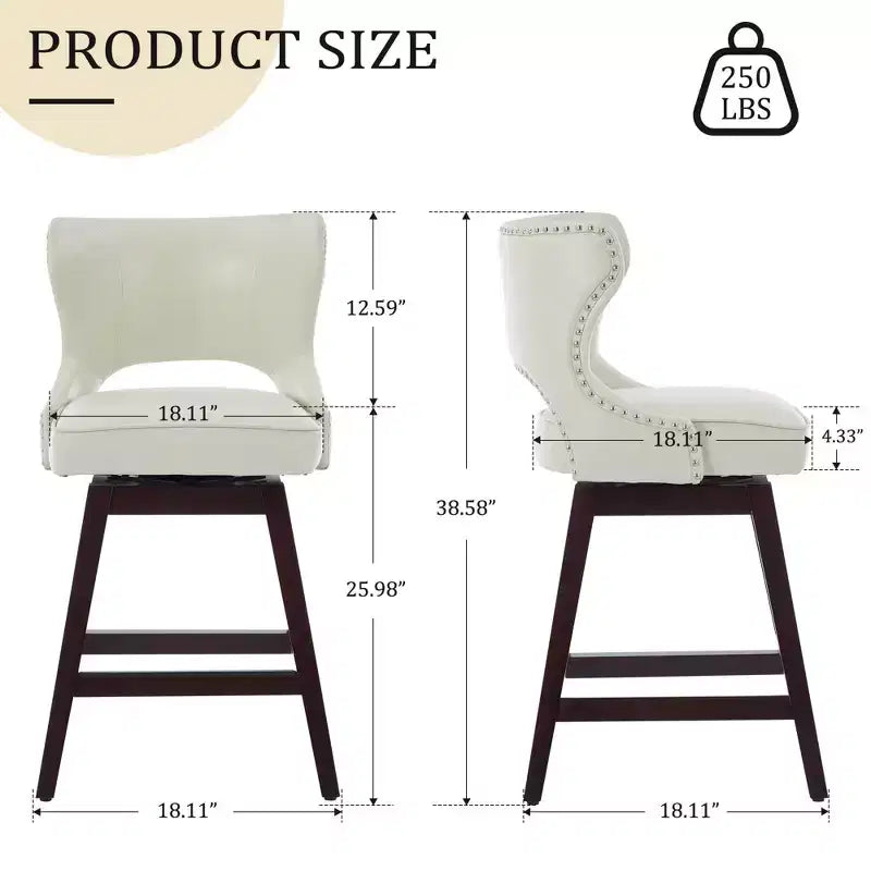 Hyleory Swivel Nailhead Upholstered Counter Bar Stools with Solid Wood Frame and Legs, Two Stools Included