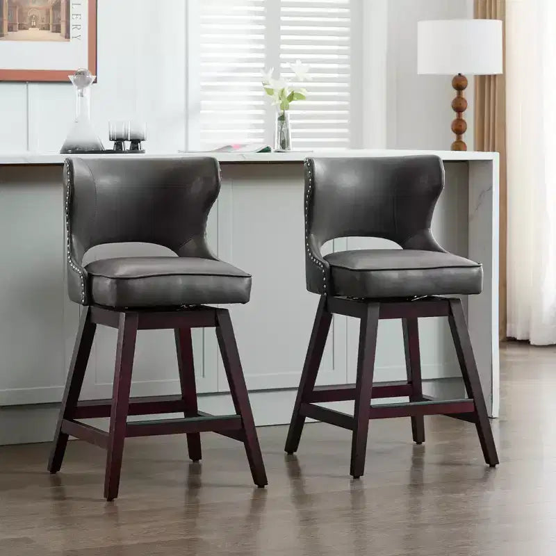 Hyleory Swivel Nailhead Upholstered Counter Bar Stools with Solid Wood Frame and Legs, Two Stools Included