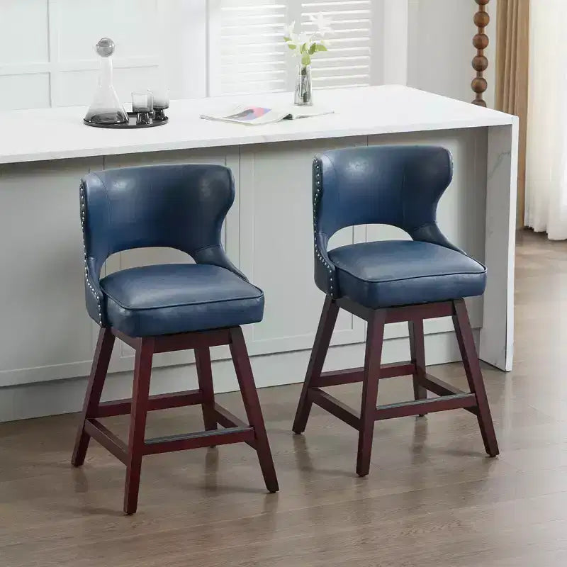Hyleory Swivel Nailhead Upholstered Counter Bar Stools with Solid Wood Frame and Legs, Two Stools Included