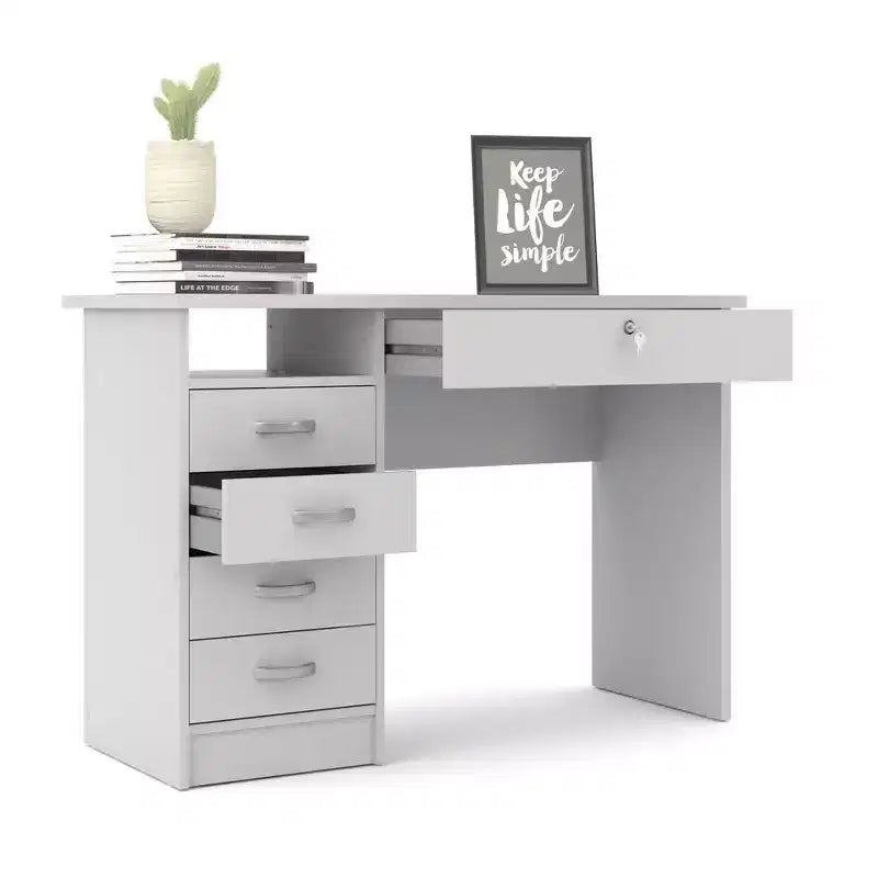 Tvilum,Walden Desk with 5 Drawers, White