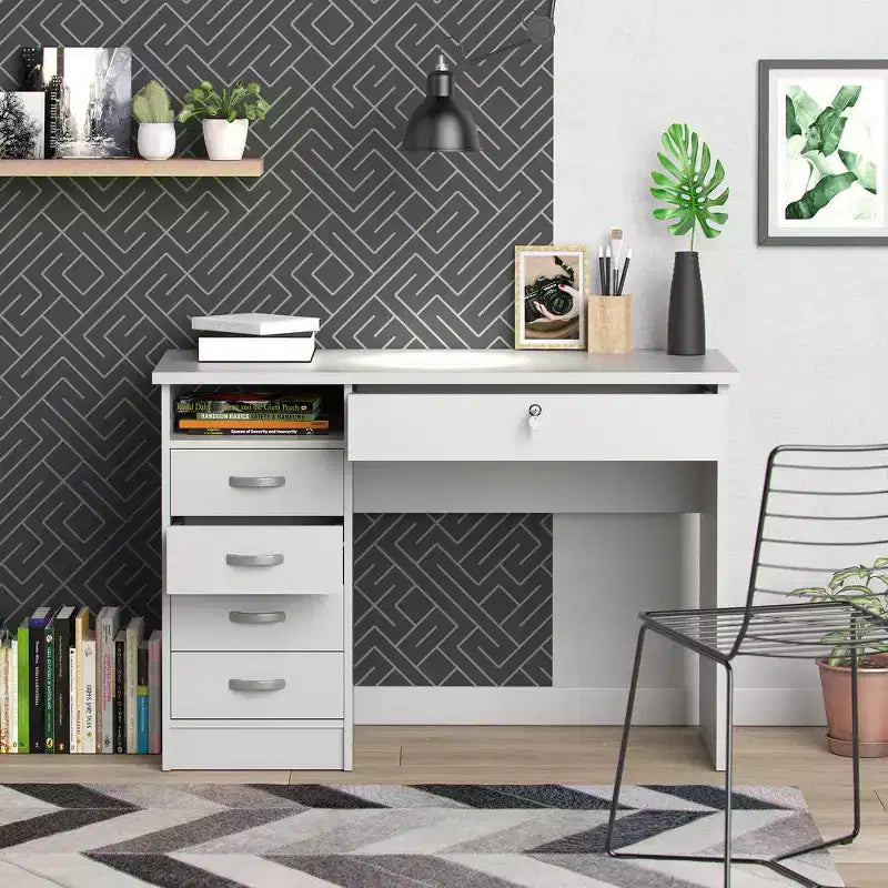 Tvilum,Walden Desk with 5 Drawers, White