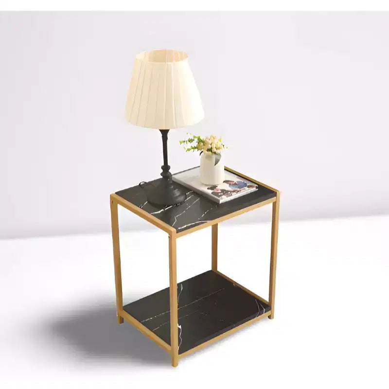 Kings Brand Furniture - Side End Table with Faux Marble Storage Shelves & Metal Frame, Nightstand for Bedroom, Living Room, or Modern Accent Table