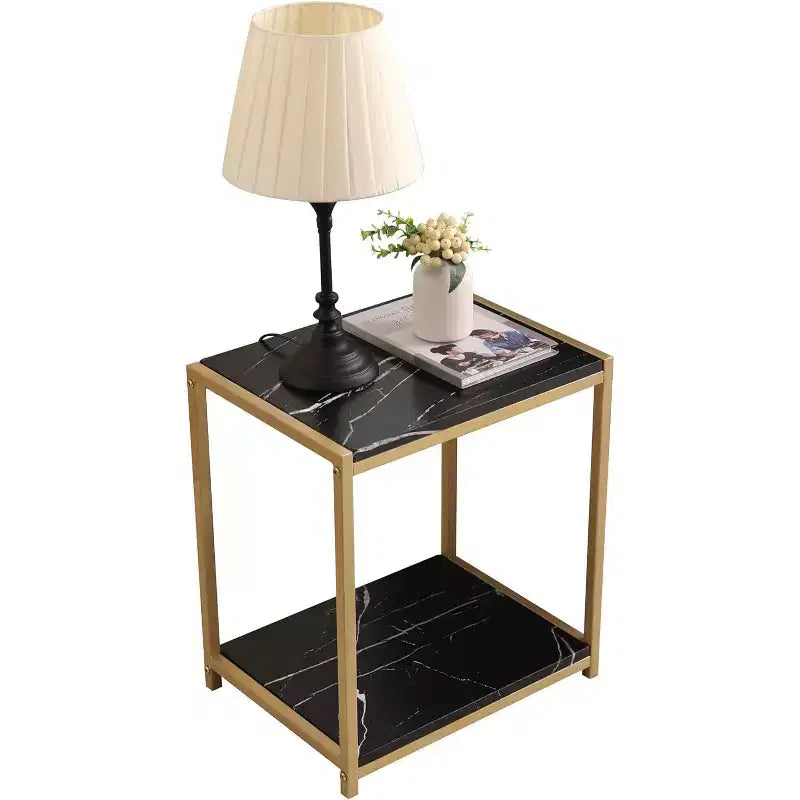 Kings Brand Furniture - Side End Table with Faux Marble Storage Shelves & Metal Frame, Nightstand for Bedroom, Living Room, or Modern Accent Table