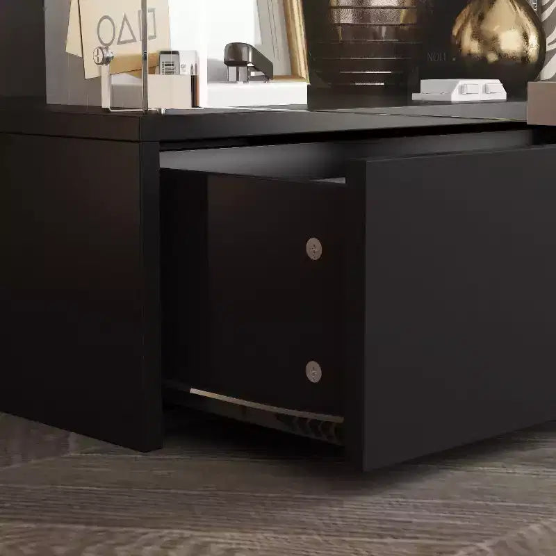 Famapy Black 2-Door 1-Drawer Glass Storage Cabinet Modern Display Unit Bookshelf Curio
