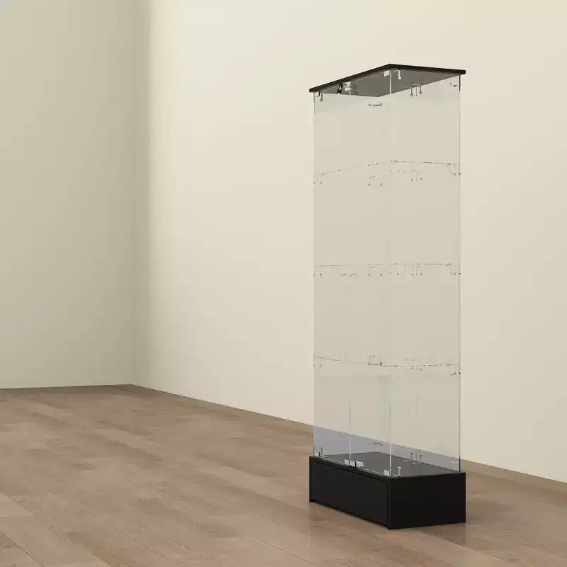 Famapy Black 2-Door 1-Drawer Glass Storage Cabinet Modern Display Unit Bookshelf Curio