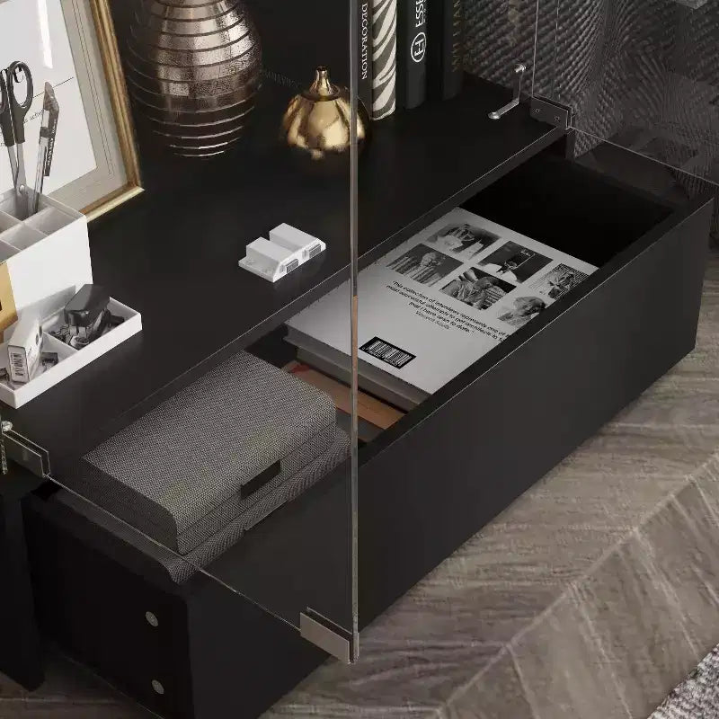 Famapy Black 2-Door 1-Drawer Glass Storage Cabinet Modern Display Unit Bookshelf Curio