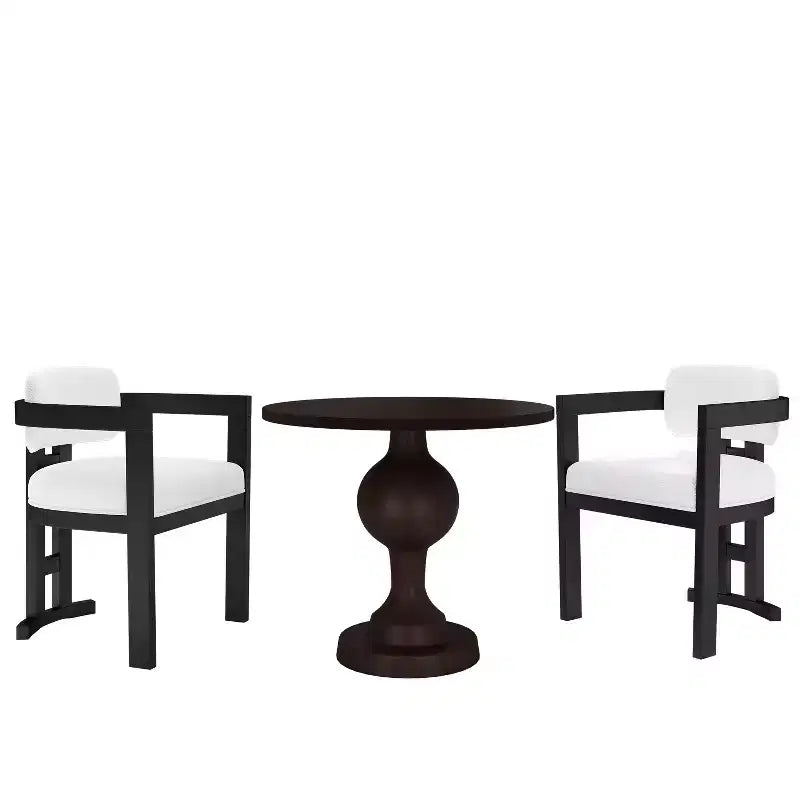 3-Piece Round Dining Set – Aluminum Pedestal Table & 2 Upholstered Birch Wood Arm Chairs