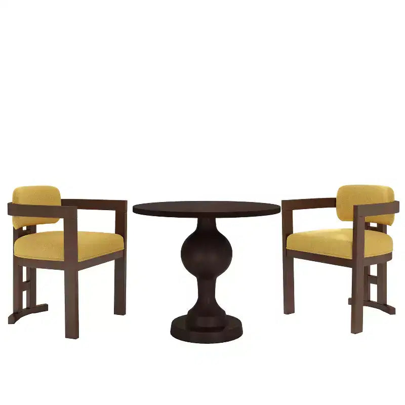 3-Piece Round Dining Set – Aluminum Pedestal Table & 2 Upholstered Birch Wood Arm Chairs